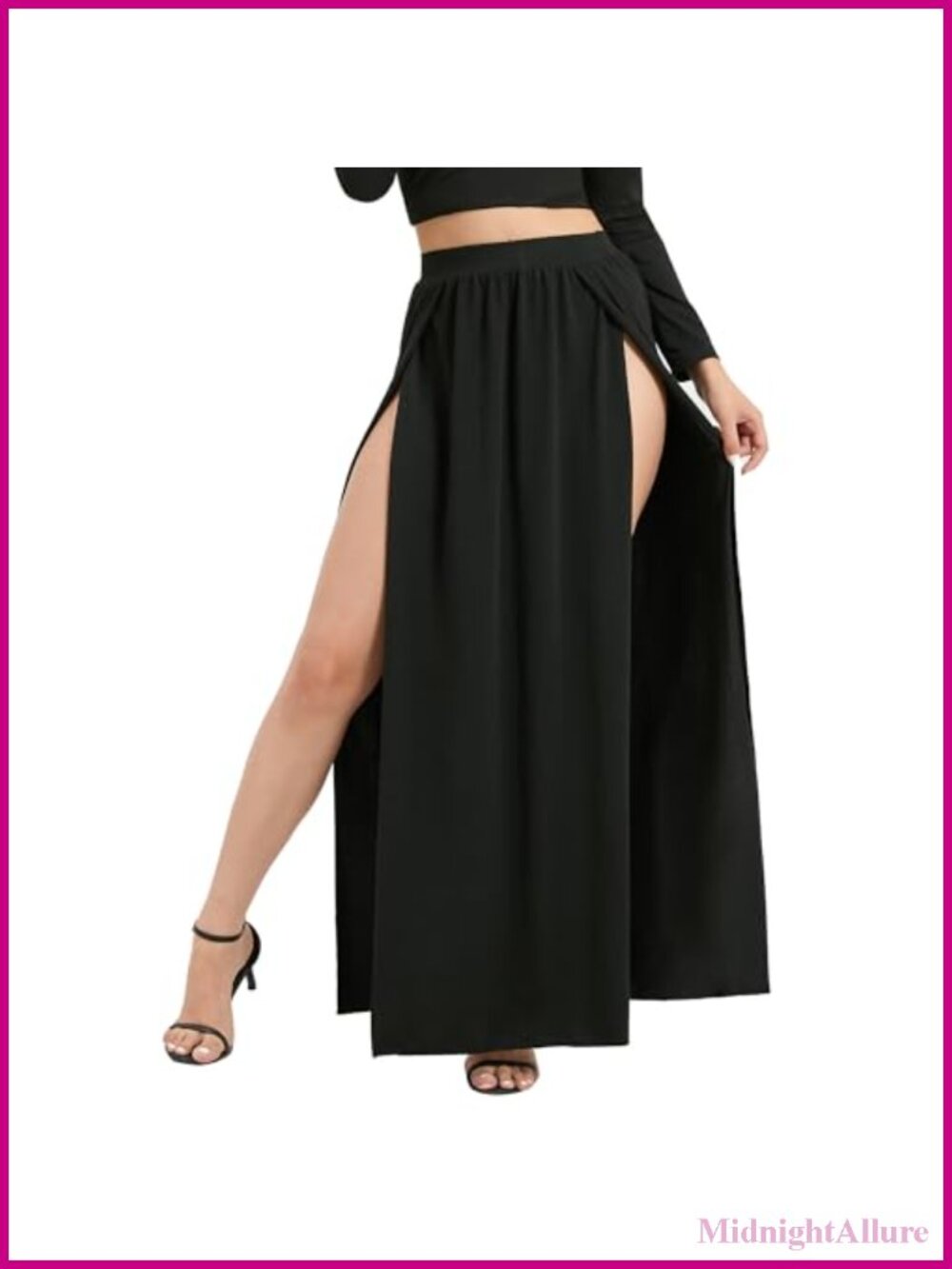 Plus Size Double Slit Maxi Skirt High Waist Flowy Long Skirt